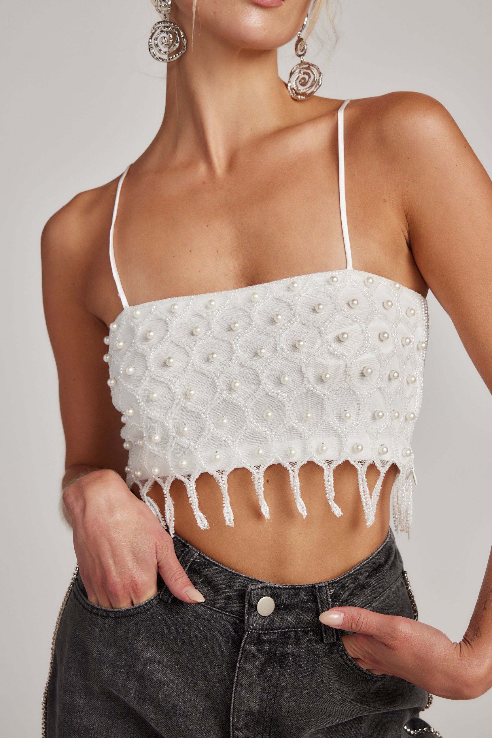 Aria Pearl Embellished Crop Top – 12th Tribe