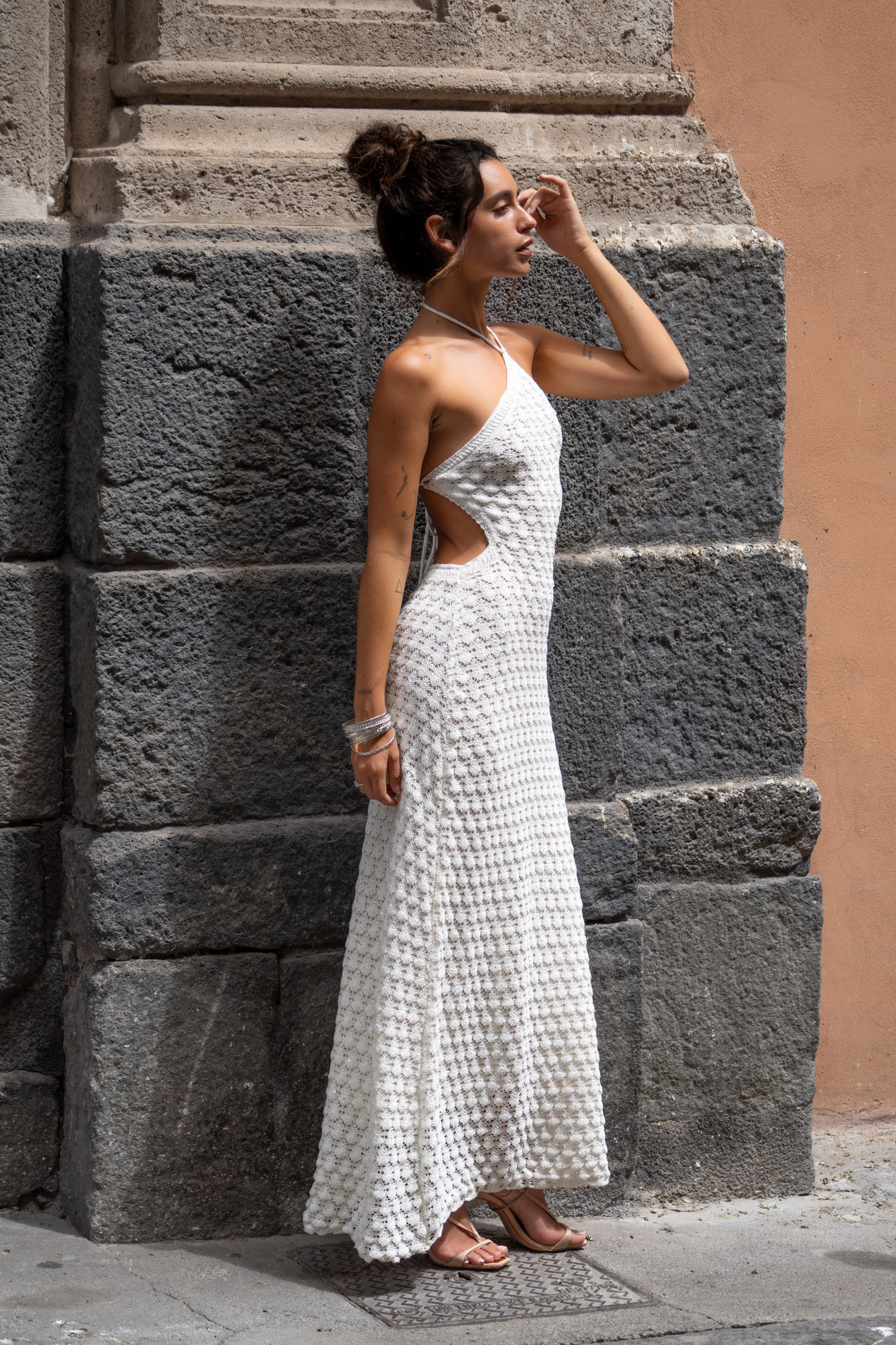 Amara White Halter Glitter Knit Maxi Dress – 12th Tribe