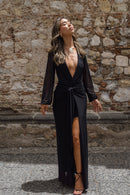 Bella Black Mesh Plunge Maxi Dress