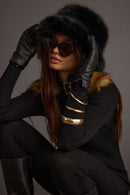 Bucket Down Black Faux Fur Hat