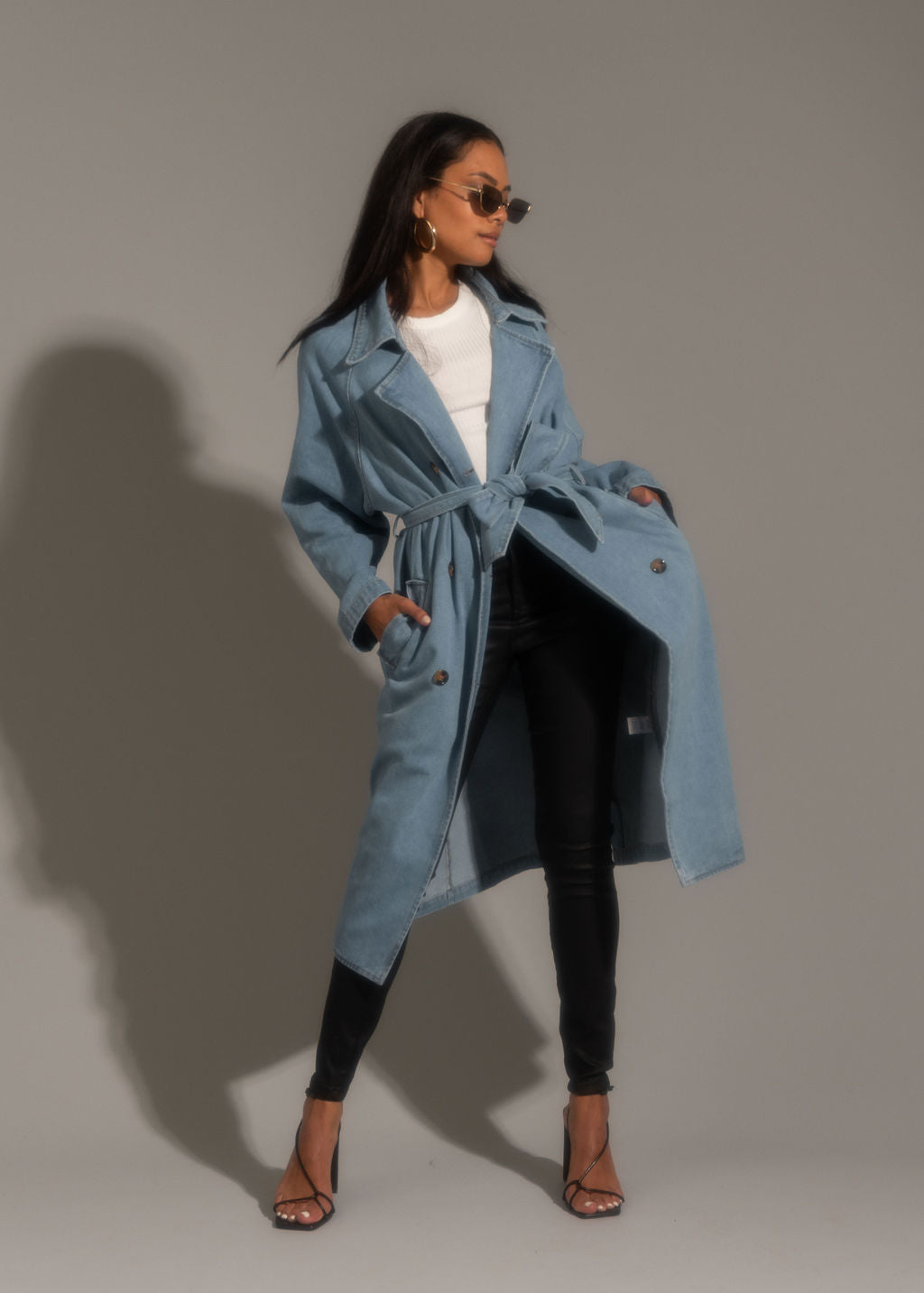Long Denim Trench Coat by Pull&Bear Online | THE ICONIC | Australia
