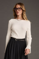 Melinda White Ribbed Knit Bell Sleeve Top