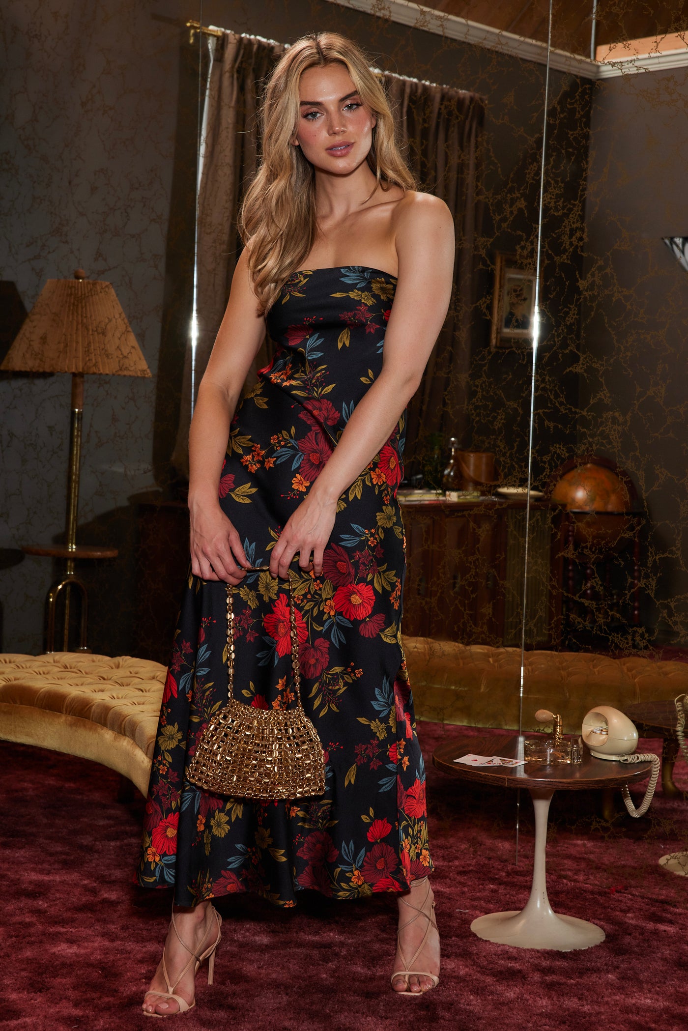 Natalia Black Floral Strapless Maxi Dress – 12th Tribe