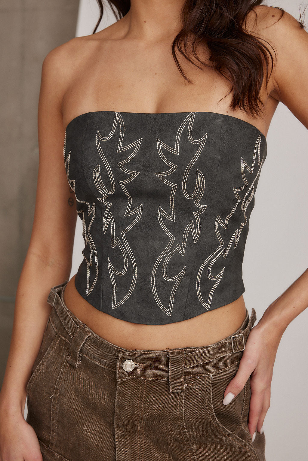 Firecracker Black Faux Leather Crop Top - band of the free