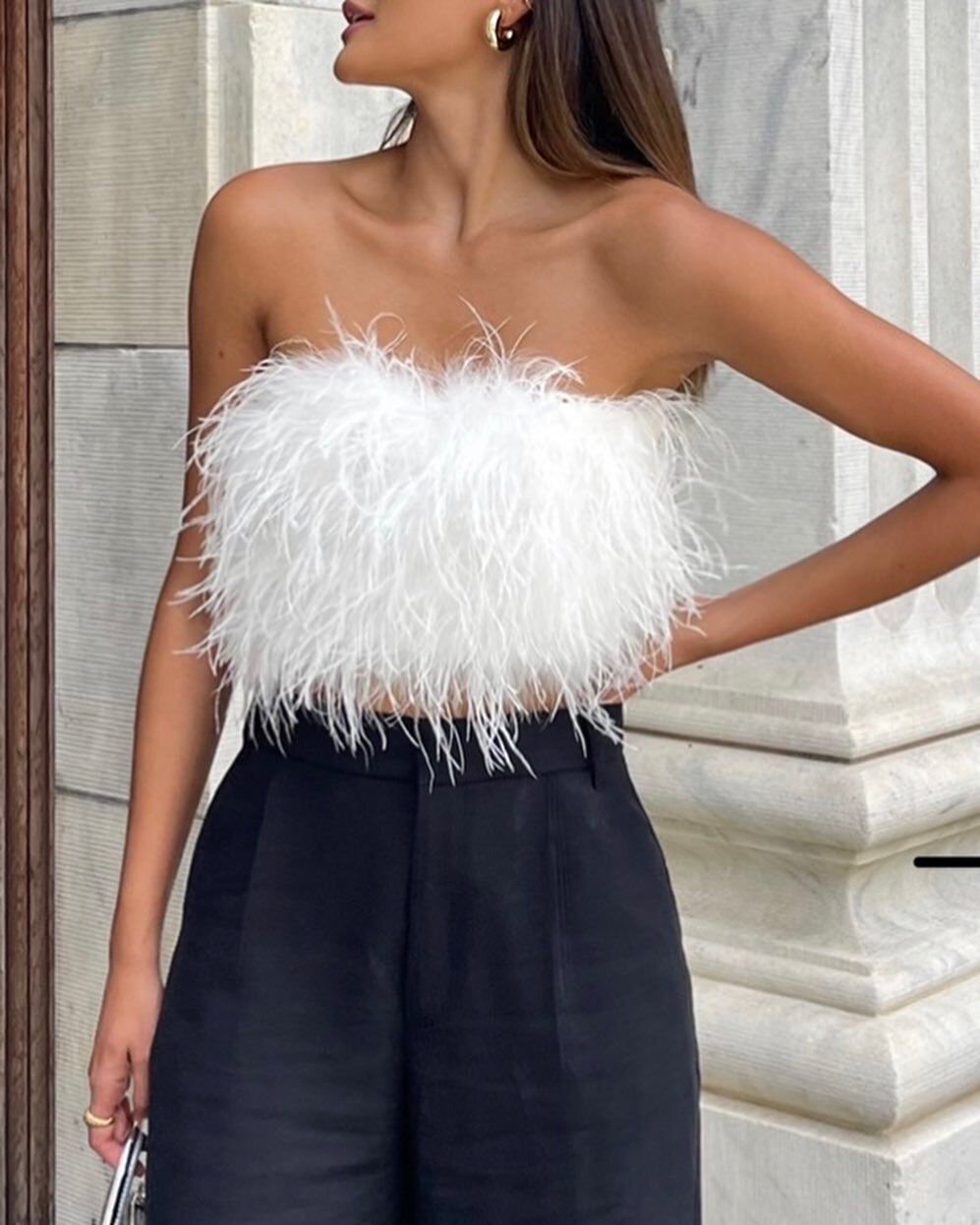 Feather strapless store top