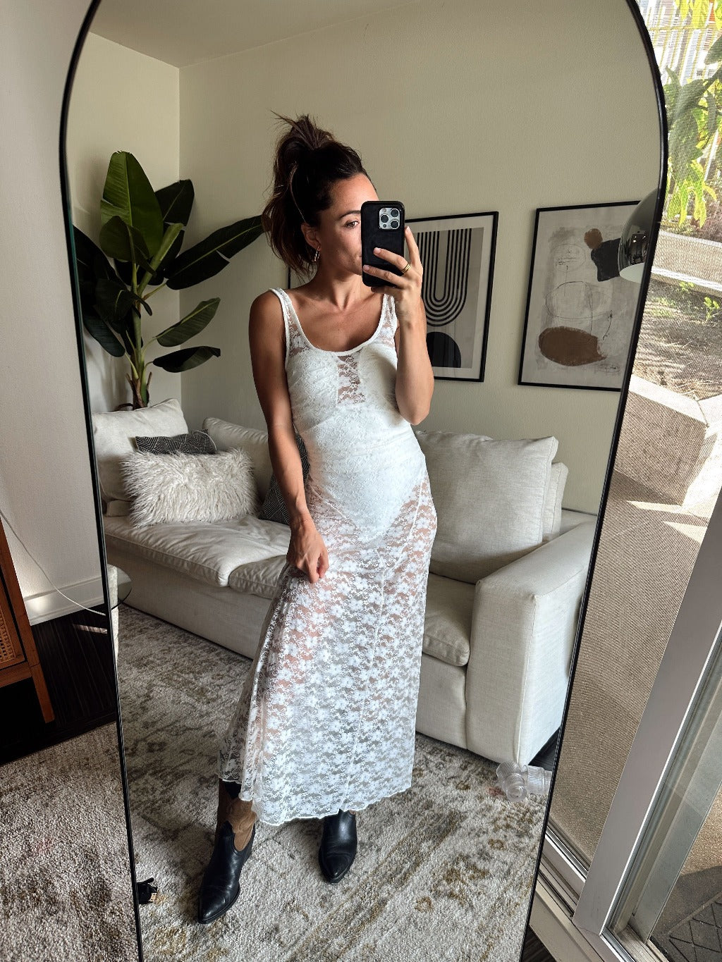 White sheer lace sales dress