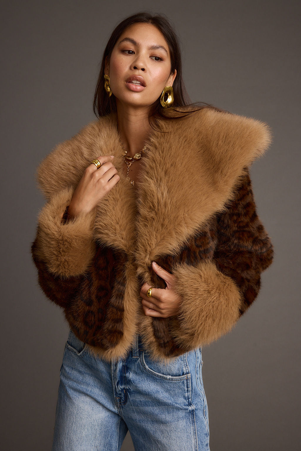 L Faux Fur Crop Jacket shops