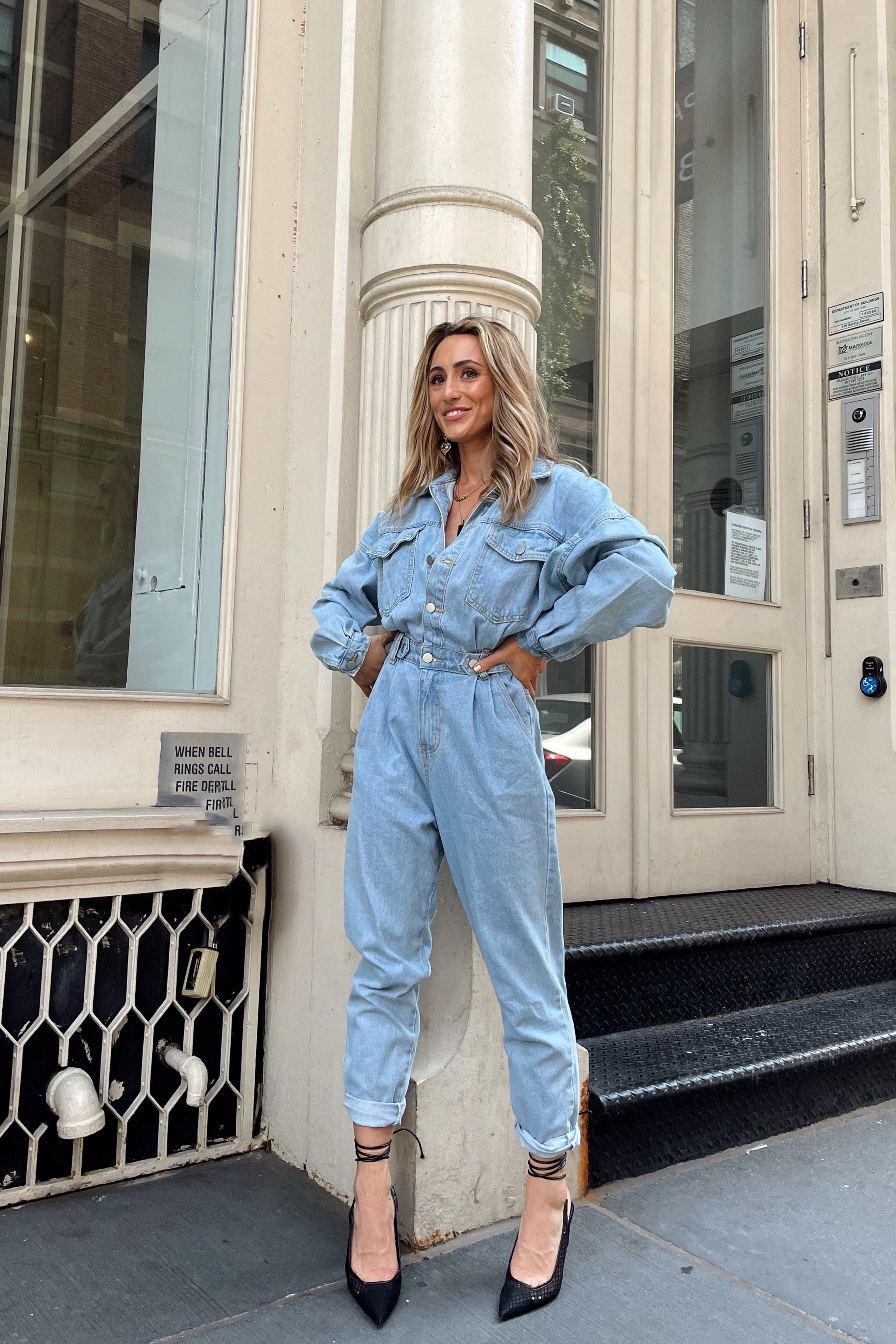 See Jennifer Lopez Style Her Baggy Denim Jumpsuit with Timberland Boots and  a Birkin